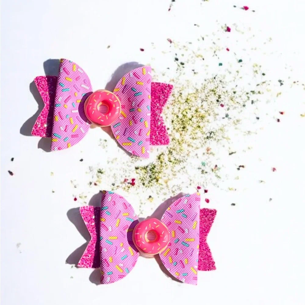 Faux Leather Donut 🍩 Hair Bows Handmade for kids